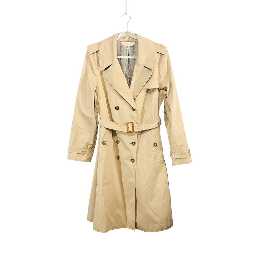 Tory Burch Classic Belted Double Breasted Trench Coat Khaki Cotton Size 14 - Picture 5 of 5